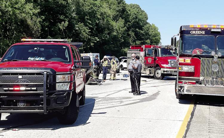 The Greene County Fire Department helped with accident clean-up Monday after a man was seriously injured in a crash while merging onto eastbound I-20, near Buckhead.