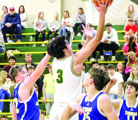 Senior Blake Callaway (3) was credited with 10 points in the Gators’ 74-35 win over Thomas Jefferson last Friday at home in Eatonton. TREY NORRIS/Staff