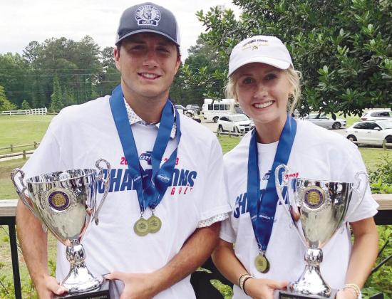 Colby Bennett (left) and Kallyn Black won the boys’ and girl’s low-medalist awards for their performances at the GHSA Class A Division II state tournament. CONTRIBUTED