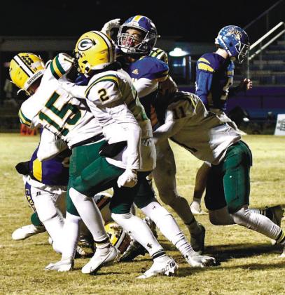 Ben Brannen (2) made a “season-saving play” on defense Friday night, according to Gatewood head coach Jeff Ratliff, while Lawson Wooten (15) scored a touchdown. DAWN SINCLAIR/Contributed