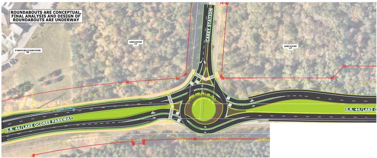 A map of one of the five roundabouts planned for Lake Oconee Parkway in Greene County. GEORGIA DOT
