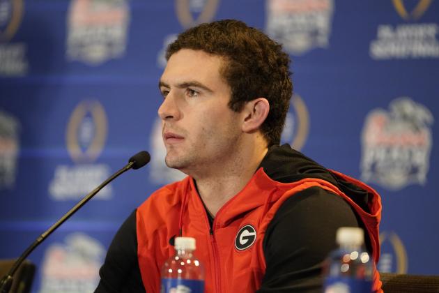 The Georgia Bulldogs speak with the media on Wednesday , Dec. 28, in Atlanta. Georgia will face Ohio State in the 2022 College Football Playoff Semifinal at the Chick-fil-A Peach Bowl. (Marvin Gentry via Abell Images for the Chick-fil-A Peach Bowl)