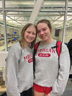 Morgan County High School freshman Caroline Jenkins (left) and sophomore Sidney Thurmond (left) competed at the GHSA state diving meet on Tuesday, Jan 31. 