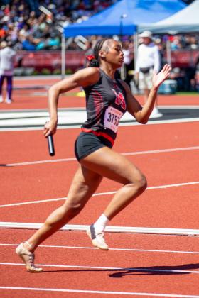 Nylaa Hodnett recently helped break the school record in the girls’ 4x200-meter relay with a time of 1:46.03. The relay team also included Jada Keeley, Javeria Gresham and Aziyah Robertson. SKYLA MORRIS/Staff