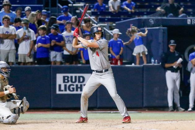 Morgan County senior Davis Strickland during a plate appearance against Pierce County in Game 2 of the Class 2A state championship series. LANCE MCCURLEY/Staff