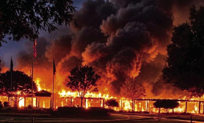 An out-of-control fire on Oct. 11 razed the building that housed the Esse Restaurant and clubhouse for Reynolds Lake Oconee’s Landing development. CONTRIBUTED