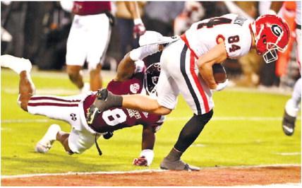 Georgia wide receiver Ladd McConkey got into the end zone twice Saturday against Mississippi State with a 70-yard rushing touchdown and a 17-yard receiving score. TONY WALSH/ UGA Athletics