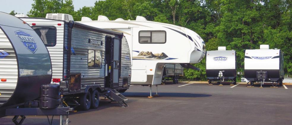 A wide selection of new and used travel trailers are already on the grounds at Young Harris Watersports and RVs. IAN TOCHER/Staff