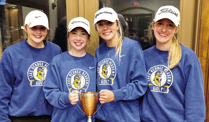 (From L to R) Lily Dominy, Lili Nelson, Georgia Bosart, and Kensley Windham hold up the second-place trophy after finishing strong at last week’s tournament. CONTRIBUTED