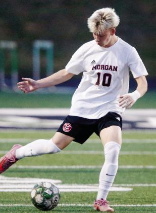 Sophomore striker Ashland Outlaw scored two goals for the Dogs in the loss to Franklin County on April 24. LANCE McCURLEY/Staff
