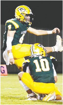 Gatewood kicker Jayden Daniel (4) was singled out for his consistency in contributing to the Gators’ 20-13 win last Friday over Southland Academy in Americus. IAN TOCHER/Staff