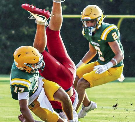 Juniors Talon Jones (17) and Ben Pearson (2) will play key roles in Gatewood’s secondary this season. TREY NORRIS/Staff