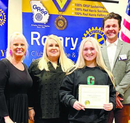 Beth Moss, Anne Marie Horton, and Karlie Horton of Gatewood pose with Rotarian Dr. Tyler Franks. CONTRIBUTED