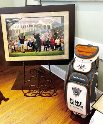 Blake Adams’ golf bag and picture are featured at the unveiling ceremony.