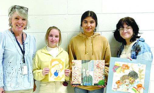 PCHS art teacher Nancy Mason said she was impressed by the work produced by each of her AP art students (l-r) Haven Stapp, Leslye Arriola, and Arella Cash. CONTRIBUTED