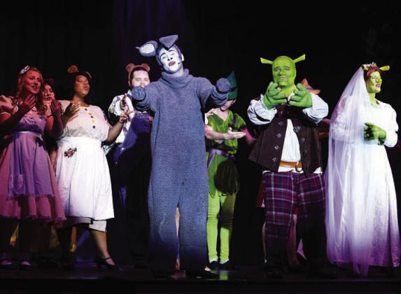 The entire cast of Shrek the Musical gathered at show’s end for several curtain calls as The Plaza audience expressed its appreciation through extensive applause and cheering. IAN TOCHER/Staff