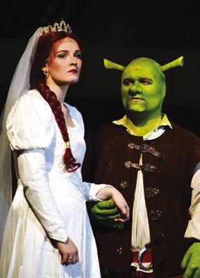 Flanders and Seth Wicker as “Shrek” were onstage together throughout most of the play at The Plaza Arts Center. IAN TOCHER/Staff