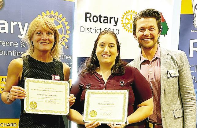 From L-R: Patricia Randolph, Megan Calicott and Rotarian Dr. Tyler Franks. CONTRIBUTED