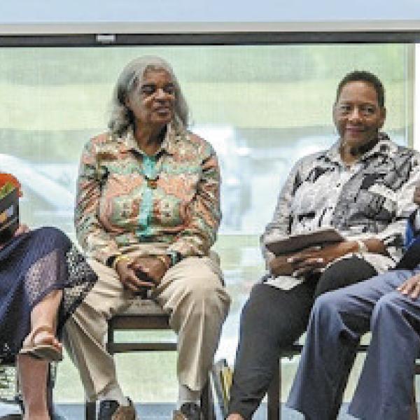 GWM’s Melissa Swindell (left) moderated a talk on banned books with Wanda S. Lloyd, Rev. Dr. Avis Williams, and Michael Thurmond. (CONTRIBUTED)