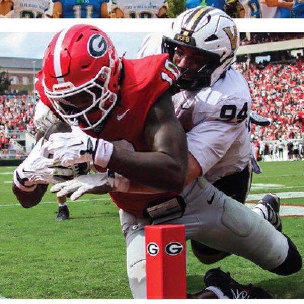 Georgia tight end Elyiss Williams hauls in a pass leading to a score against the Commodores in Athens Saturday. TREY NORRIS/Staff