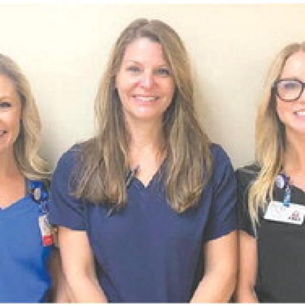 L-R: Speech Rehabilitation Therapist Brooke McMillen, Physical Rehabilitation Therapist and Director of Rehabilitation Jana Weems, and Occupational Rehabilitation Therapist Wendy Cox. CONTRIBUTED