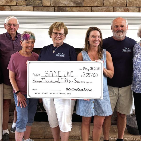 L-R: Janet Sadowsky, Mike Gravgaard, Yvette Richards, Betty Aubin (100+ Who Care DWLO), Michelee Dickens, Executive Director SANE, Norm Aubin, and Fran Gravgaard (100+ Who Care DWLO). CONTRIBUTED