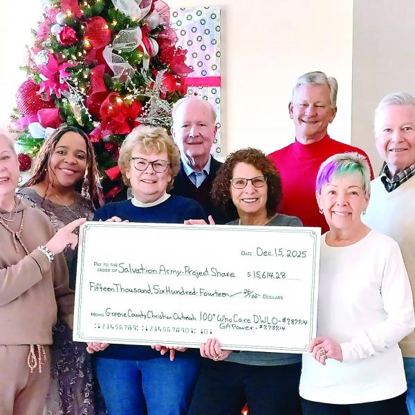 L-R: Al Mangin (GCCO), Danny Johnson (Georgia Power), Judi Anderson (GCCO), Daby Benjamin (GCCO), Betty Aubin (100 Who Care); Mike Bradford (The Salvation Army Project SHARE), Marlene Schwartzberg (100), Cliff Peck (Del Webb Golf Club), Yvette Richards (100), Skip Wetzstein (Golf), Bill Allen (Golf), and Dr. Melissa Middlebrooks (GP). CONTRIBUTED
