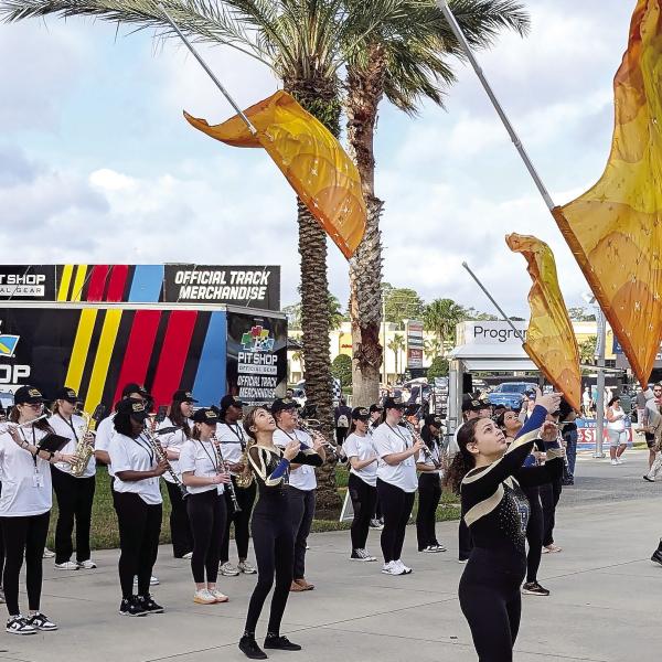Lake Oconee Academy’s band (pictured) and chorus perform at the Daytona 500. CONTRIBUTED