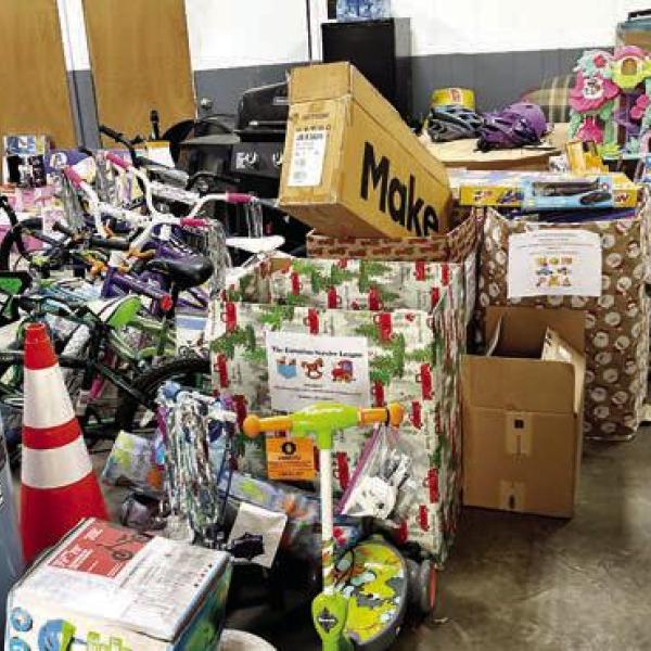 Just some of the bicycles and other toys purchased last year for the Fireman Santa’s Sleigh campaign, which the Eatonton Fire Department Chief Jamey Williamson hopes to exceed this year. CONTRIBUTED