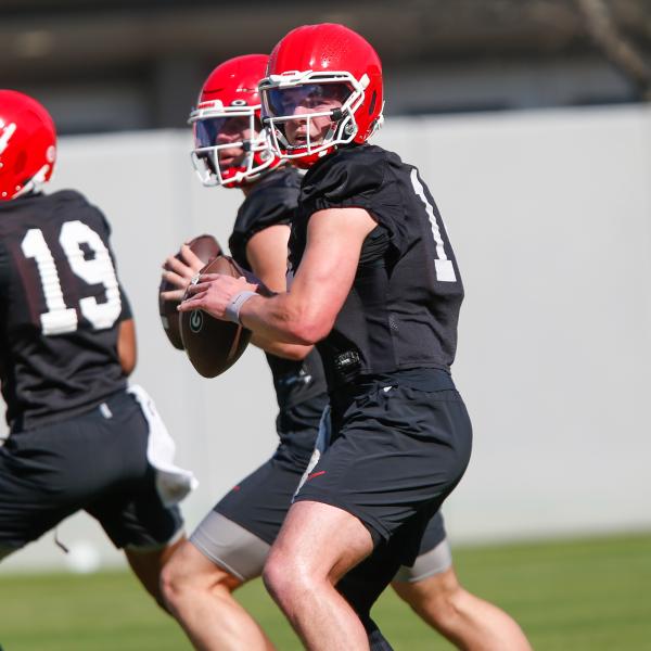 Georgia wide receiver Tyler Williams hauls in a pass. LANCE MCCURLEY/Staff