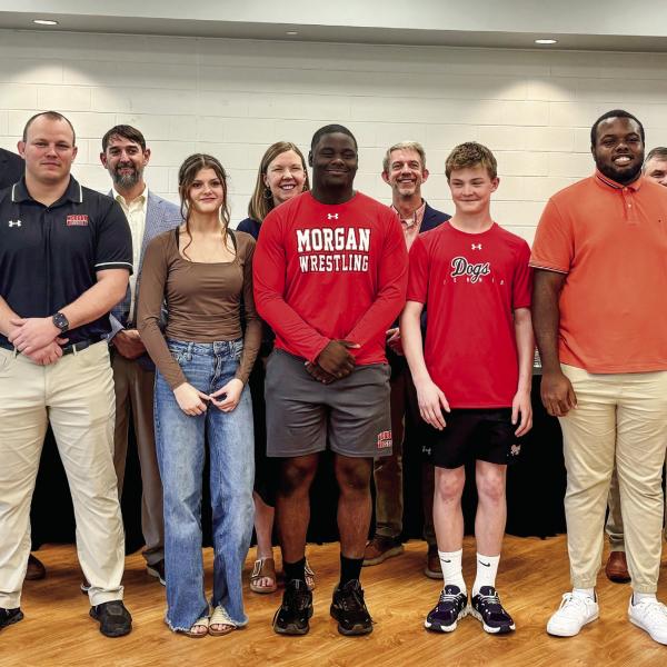 MCHS students Airyanna Klinger, Jatavious Ward, Lachlen Behrndt, Ja’mari Mundy, and Kaleo Willcoxson were acknowledged at the Monday meeting for ending the wrestling season as GHSA 2A State Medalists. CONTRIBUTED
