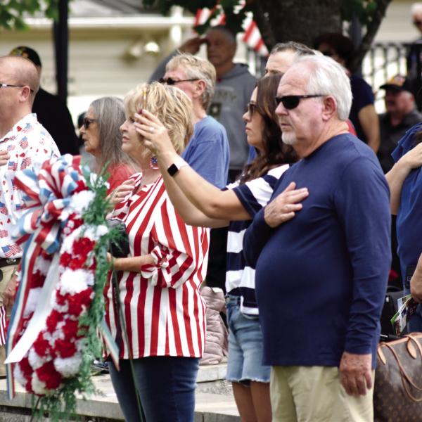 The Memorial Day event was opened by the presentation of colors. Audience members placed hands over hearts during the presentation. T. Michael Stone/Staff