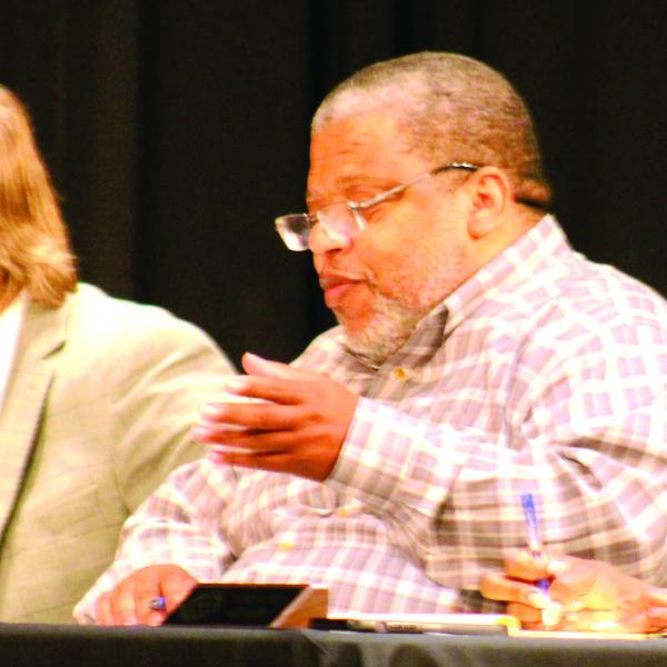 City Manager Autron Hayes discussed updates from the water department during Monday night’s meeting. He provided the information in the absence of the department’s supervisor, Josh Thompson. SKYLA MORRIS/Staff