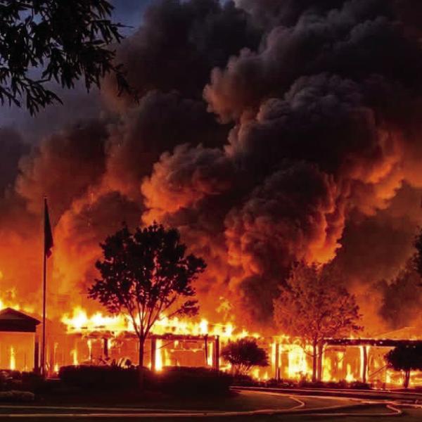 An out-of-control fire on Oct. 11 razed the building that housed the Esse Restaurant and clubhouse for Reynolds Lake Oconee’s Landing development. CONTRIBUTED