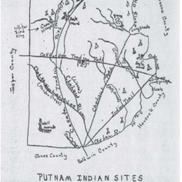 Note the absence of man-made Lakes Sinclair and Oconee on this hand-drawn, 19th century map of Putnam County. CONTRIBUTED