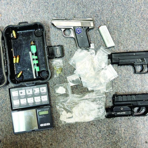 Methamphetamine packaged for distribution, scales, marijuana, two fake handguns, one real handgun and some hollow-point ammunition were seized during a recent traffic stop that led to the arrest of an Eatonton man. CONTRIBUTED/PCSO