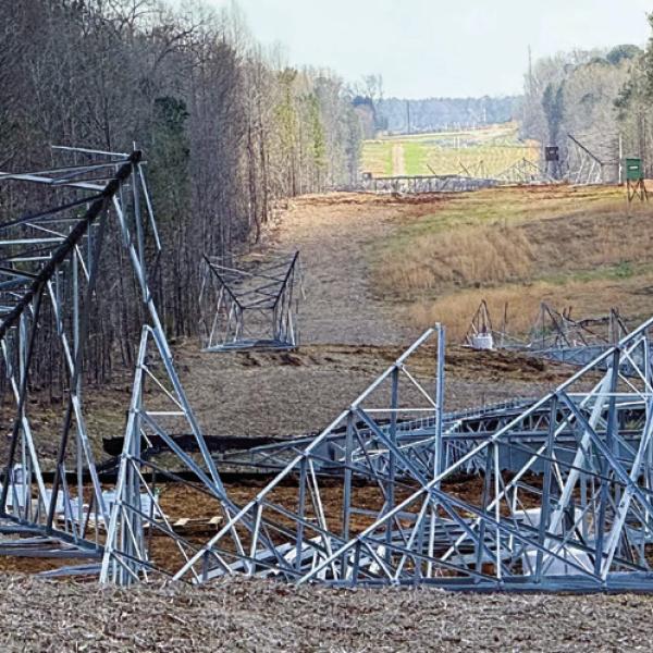 Within Putnam County, the Georgia Transmission project will include a series of large, lattice-style, steel structures, each standing between 100 and 150 feet tall and spaced about 1,200 feet apart. IAN TOCHER/Staff