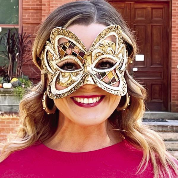 2024 Mardi Gras Court Member Christian Williams flaunts her masquerade mask in preparation for this inaugural event. CONTRIBUTED