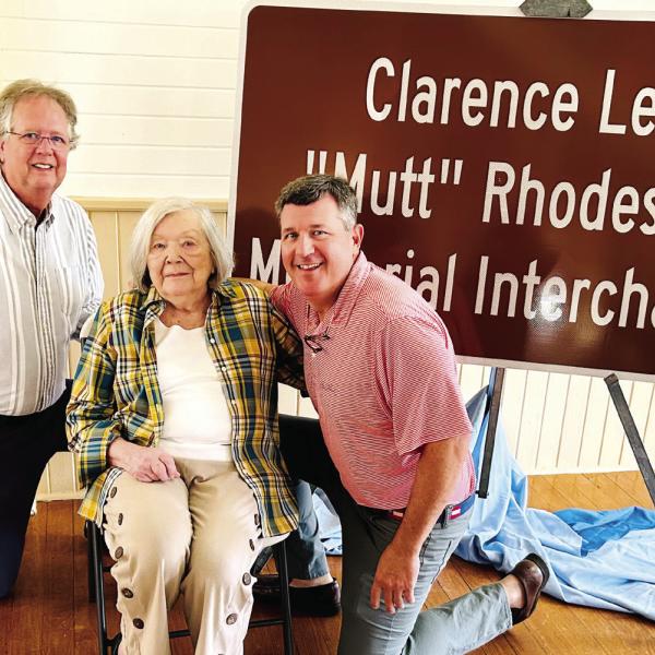 Representative Trey Rhodes (right) is pictured with family members of Clarence Lee “Mutt” Rhodes Jr. during the interchange dedication Oct. 1. (CONTRIBUTED)