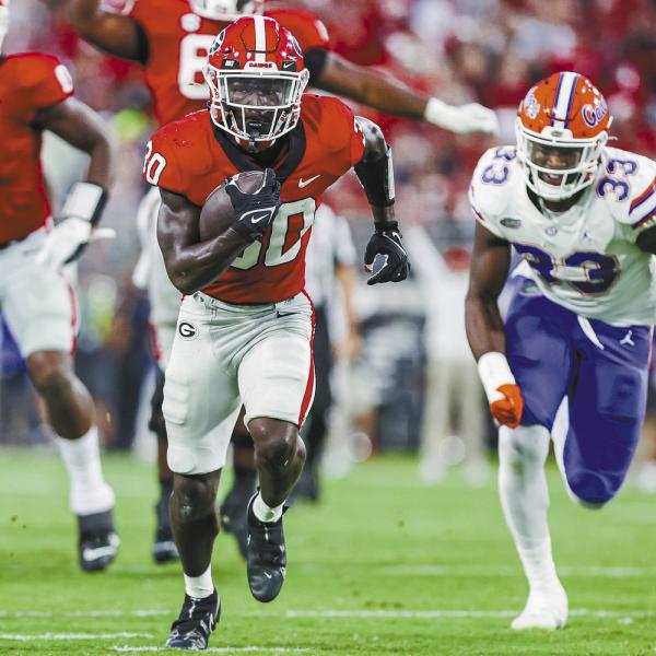 Georgia running back Daijun Edwards (30) during Georgia’s game against Florida in Jacksonville Oct. 28, 2022. TONY WALSH/UGA Athletics