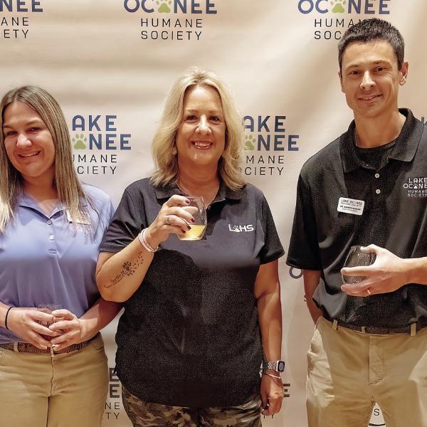 L-R: Executive Director of the Lake Oconee Humane Society Diane Robertson, with staff members Kaly Cave-Bigley and Tammy Ellis, LOHS veterinarian Dr. Andrew Duncan, and Molly Rowland. LEIGH LOFGREN/Staff