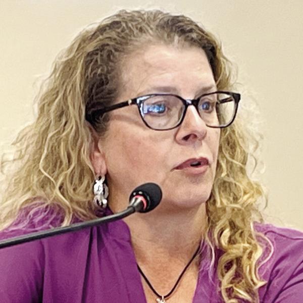 Commissioner Angela Deering urged the board to discuss the status of the courthouse before approving the construction of a new building for some county services. (MARK ENGEL/Staff)