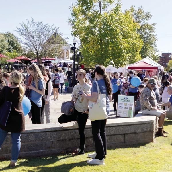 The fountain was a popular meeting spot in Madison Saturday during the Chili Cook Off and Fall Festival. LEIGH LOFGREN/Staff