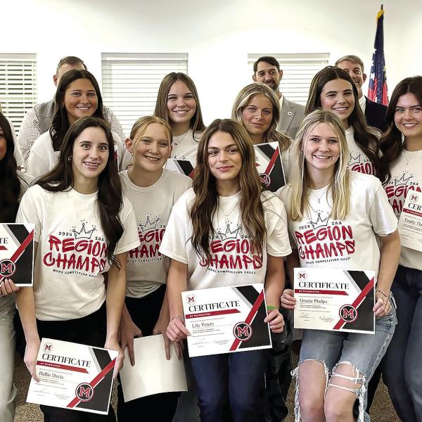 Morgan County’s competition cheerleaders are recognized for placing third at state.