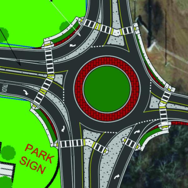 Residents and council members got a look at this rendering of a roundabout at Lions Club Road designed to prevent trucks from turning left toward Madison on Monticello Highway. CONTRIBUTED