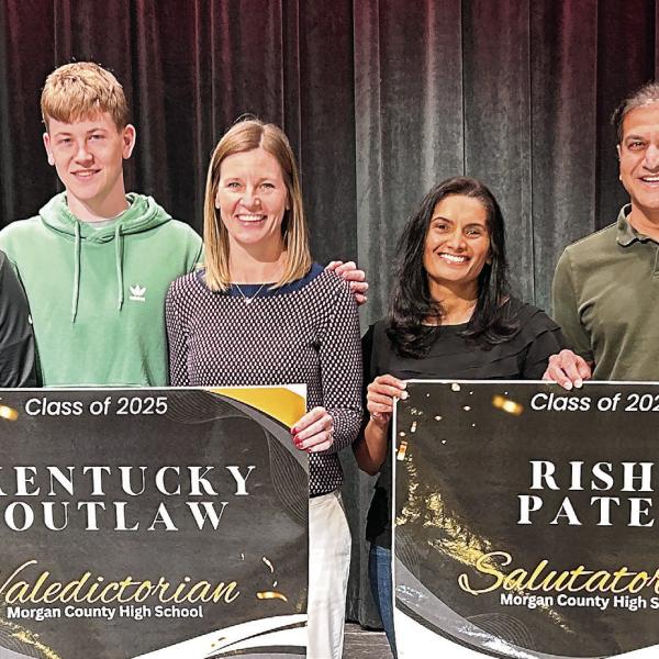 Morgan County High School recently recognized Kentucky Outlaw as the valedictorian and Rishi Patel as the salutatorian for the Class of 2025. CONTRIBUTED