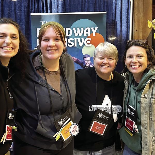L-R: Helen Garcia-Carreras, Emma Elwood, Vickie Spivey, and Lora Garcia-Carreras of The Arts Barn and The Plaza staffed the Broadway Intensive booth for the Georgia Junior Thespian Conference last month in Milledgeville. CONTRIBUTED