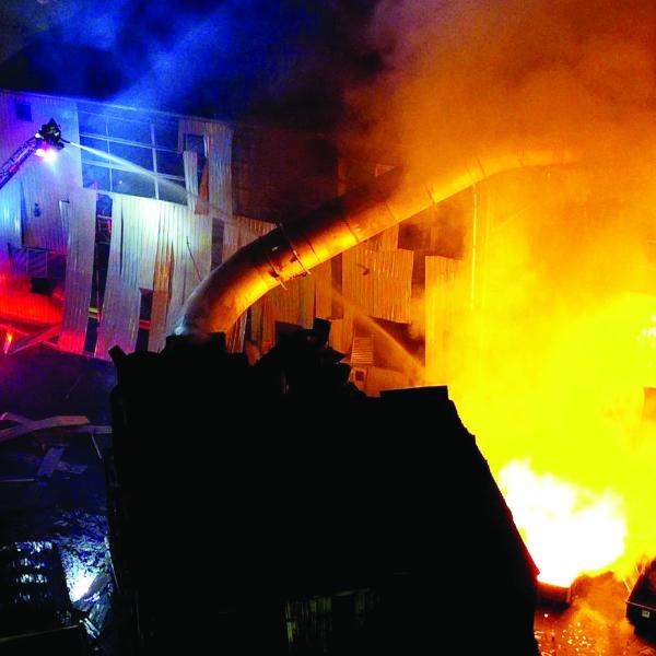 Firefighters from several local counties coordinated their efforts to contain and control multiple fires Sunday evening at the Novelis facility alongside Greensboro’s Willow Run Road. No injuries were reported from the explosion and subsequent blaze. CONTRIBUTED