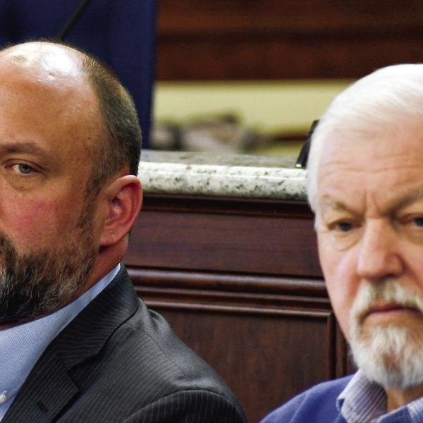 PDA Chair Walt Rocker (left) and County Chairman Bill Harp effectively served as the dividing line between the two organizations. IAN TOCHER/Staff