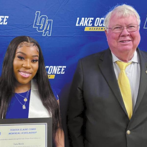 At LOA honors night are, from left, Tayla Merritt and Charles Campbell. CONTRIBUTED